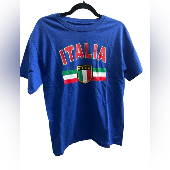 Italia travel tee Hanes Mens Medium 100% preshrunk cotton blue - Picture 1 of 7